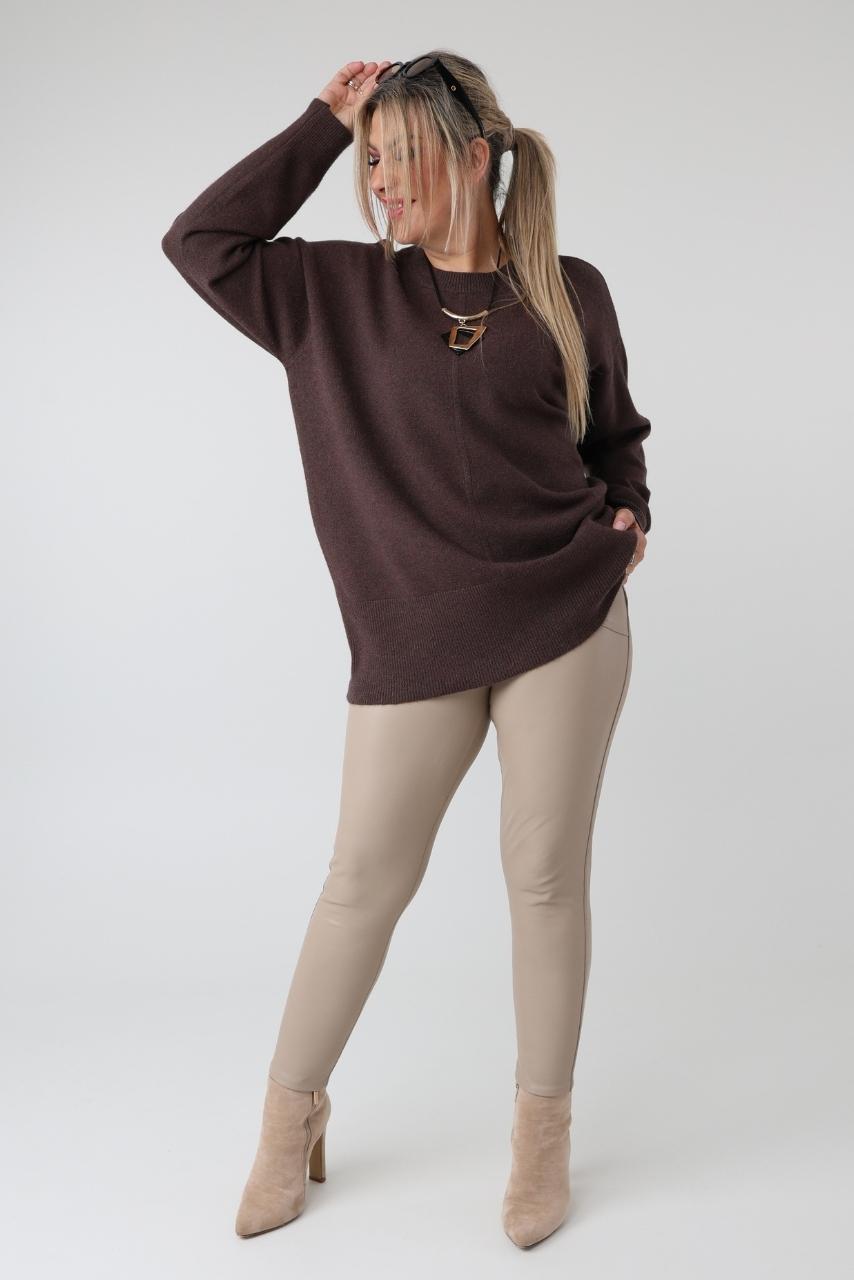 Damski elegancki sweter plus size z ozdobnym przeszyciem – luźny sweter XXL dla puszystych kobiet w dużych rozmiarach