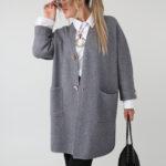 Długi elegancki kardigan damski plus size – sweter XXL dla puszystych kobiet w dużych rozmiarach