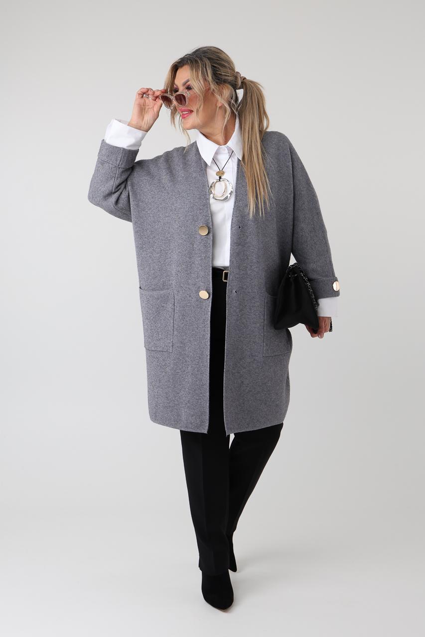 Długi kardigan damski elegancki plus size szary 46-52