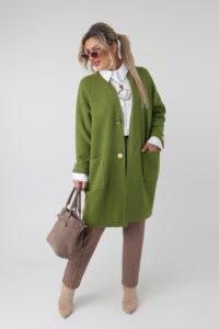 Długi elegancki kardigan damski plus size – sweter XXL dla puszystych kobiet w dużych rozmiarach