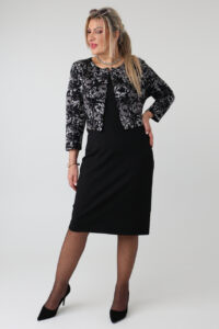Elegancka sukienka ołówkowa plus size w kwiaty z efektem żakietu – sukienka wizytowa XXL dla puszystych kobiet