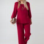 Elegancki komplet damski plus size z baskinką i spodniami – wizytowy zestaw XXL dla puszystych kobiet