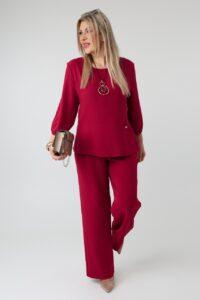 Elegancki komplet damski plus size z baskinką i spodniami – wizytowy zestaw XXL dla puszystych kobiet