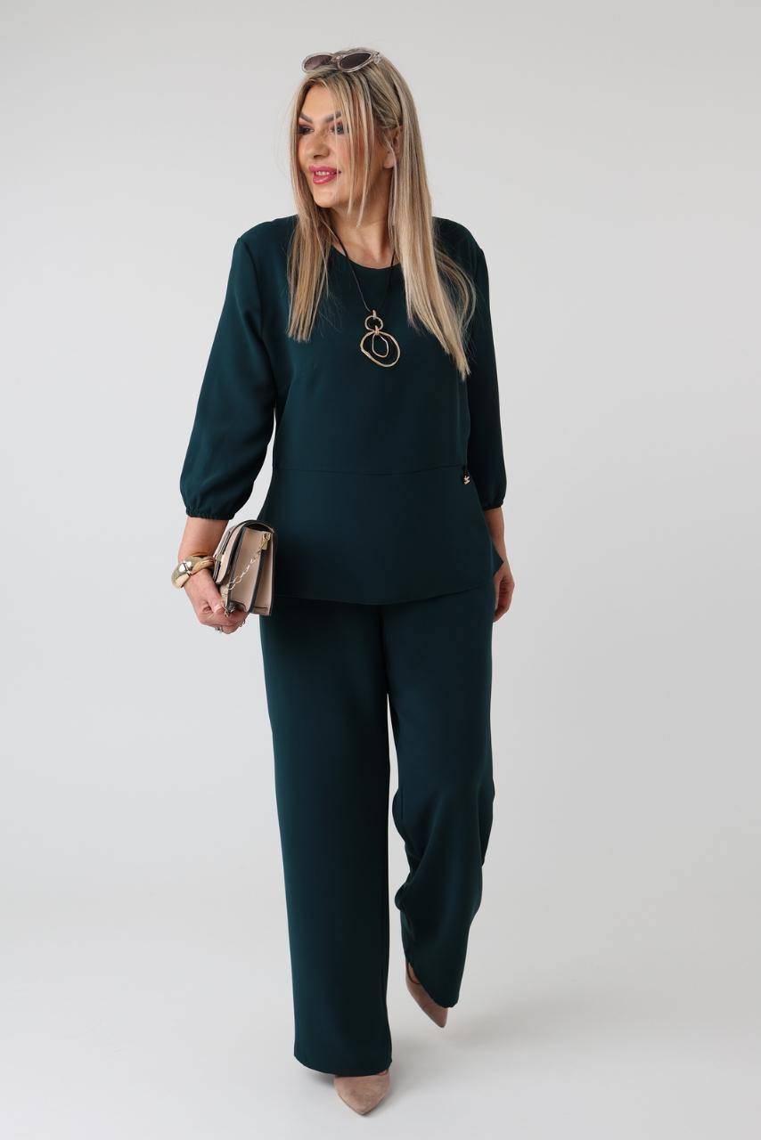 Elegancki komplet damski plus size z baskinką i spodniami – wizytowy zestaw XXL dla puszystych kobiet