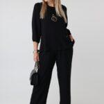 Elegancki komplet damski plus size z baskinką i spodniami – wizytowy zestaw XXL dla puszystych kobiet