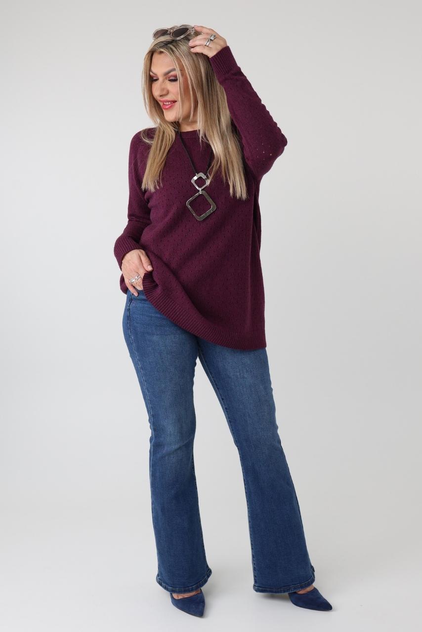 Elegancki ażurowy sweter damski plus size – luźny sweter XXL w dużych rozmiarach dla puszystych kobiet