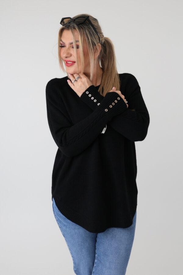 Elegancki sweter damski plus size z ozdobnym splotem i guzikami – luźny sweter XXL dla puszystych kobiet