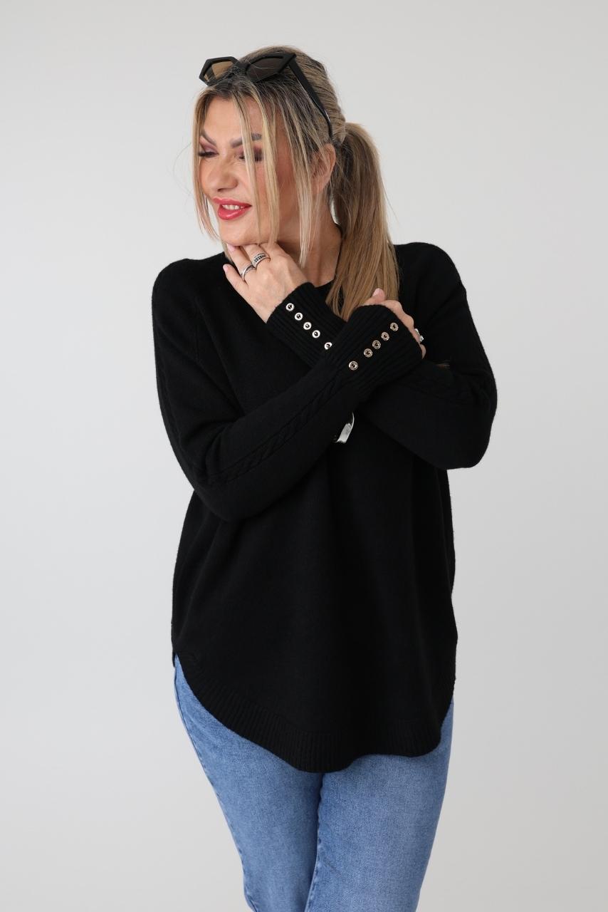 Elegancki sweter damski plus size z ozdobnym splotem i guzikami – luźny sweter XXL dla puszystych kobiet