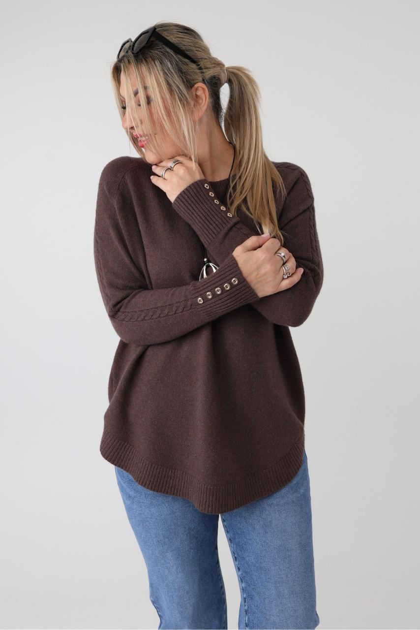 Elegancki sweter damski plus size z ozdobnym splotem i guzikami – luźny sweter XXL dla puszystych kobiet