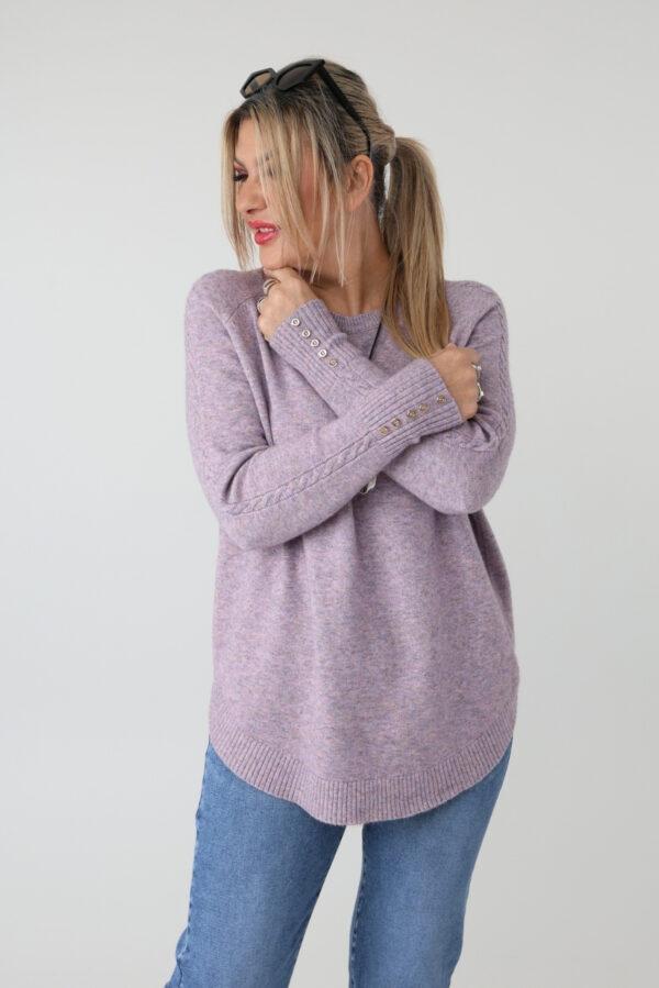 Elegancki sweter damski plus size z ozdobnym splotem i guzikami – luźny sweter XXL dla puszystych kobiet
