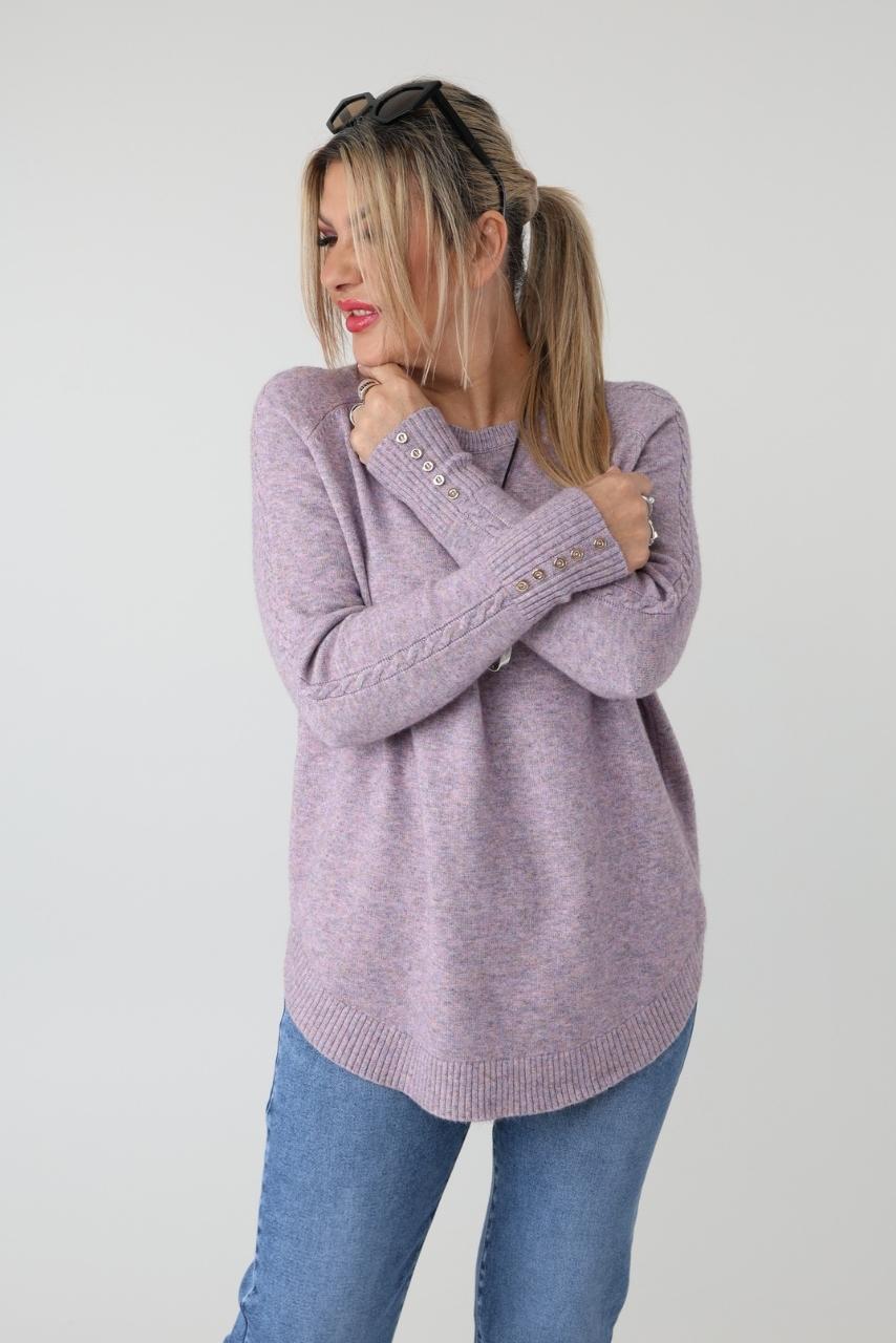 Elegancki sweter damski plus size z ozdobnym splotem i guzikami – luźny sweter XXL dla puszystych kobiet