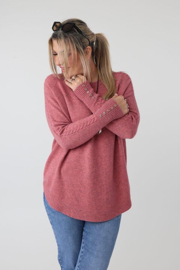 Elegancki sweter damski plus size z ozdobnym splotem i guzikami – luźny sweter XXL dla puszystych kobiet