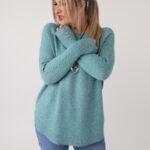 Elegancki sweter damski plus size z ozdobnym splotem i guzikami – luźny sweter XXL dla puszystych kobiet