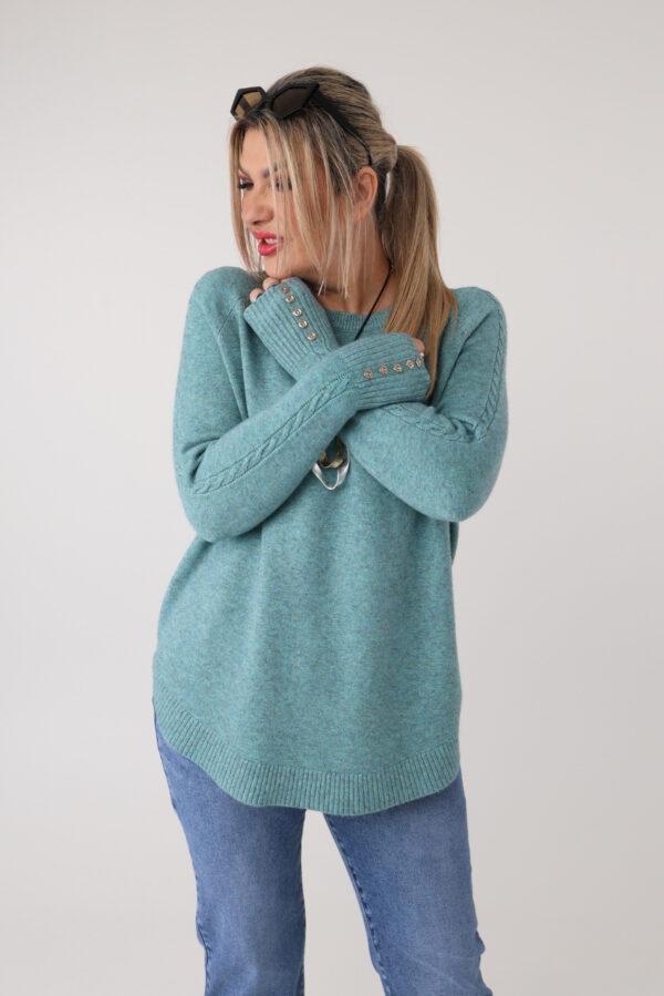 Elegancki sweter damski plus size z ozdobnym splotem i guzikami – luźny sweter XXL dla puszystych kobiet