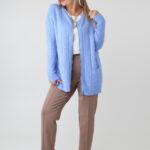 Elegancki rozpinany sweter damski plus size w geometryczny wzór – kardigan XXL dla puszystych kobiet