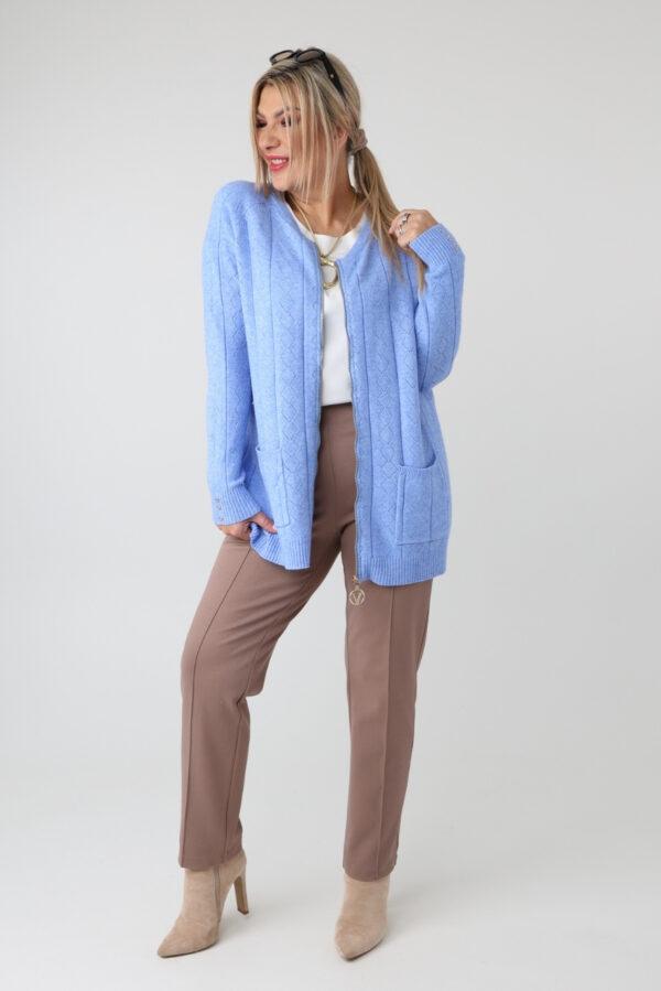 Elegancki rozpinany sweter damski plus size w geometryczny wzór – kardigan XXL dla puszystych kobiet