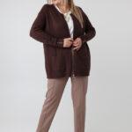Elegancki rozpinany sweter damski plus size w geometryczny wzór – kardigan XXL dla puszystych kobiet