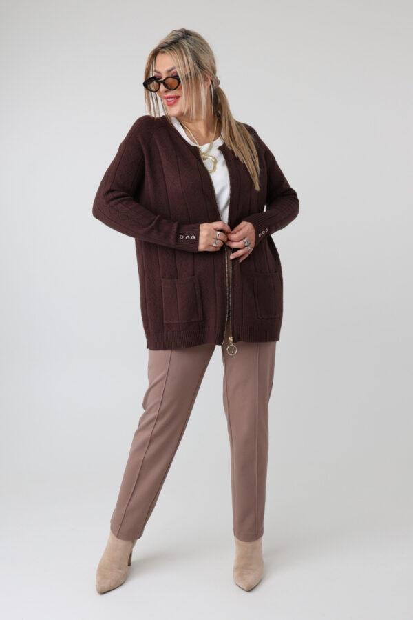 Elegancki rozpinany sweter damski plus size w geometryczny wzór – kardigan XXL dla puszystych kobiet