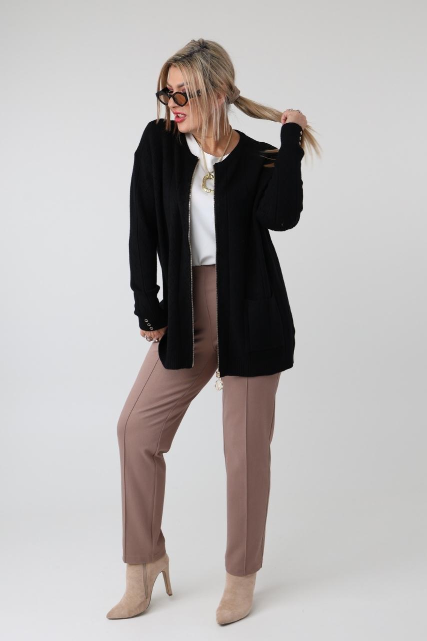 Elegancki rozpinany sweter damski plus size w geometryczny wzór – kardigan XXL dla puszystych kobiet