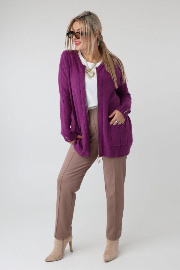 Elegancki rozpinany sweter damski plus size w geometryczny wzór – kardigan XXL dla puszystych kobiet