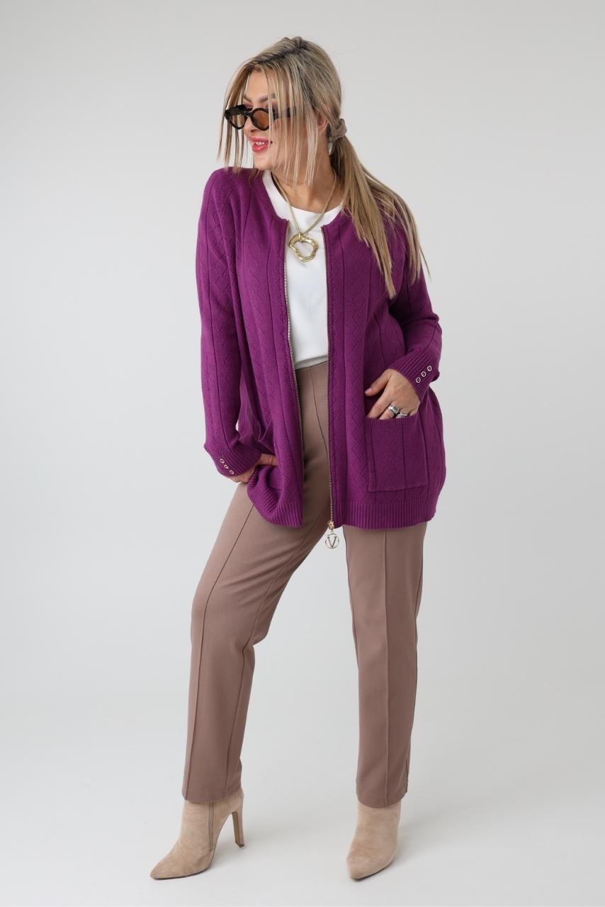 Elegancki rozpinany sweter damski plus size w geometryczny wzór – kardigan XXL dla puszystych kobiet