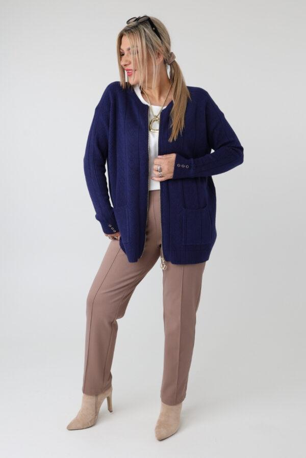 Elegancki rozpinany sweter damski plus size w geometryczny wzór – kardigan XXL dla puszystych kobiet