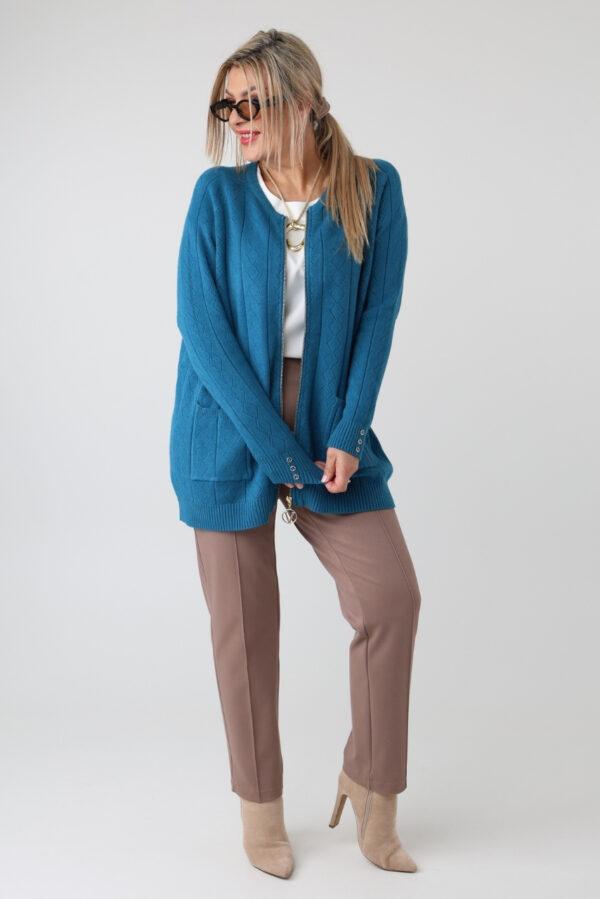 Elegancki rozpinany sweter damski plus size w geometryczny wzór – kardigan XXL dla puszystych kobiet