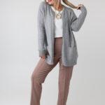Elegancki rozpinany sweter damski plus size w geometryczny wzór – kardigan XXL dla puszystych kobiet