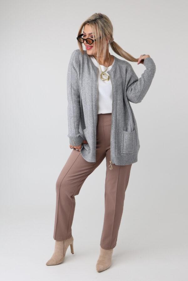 Elegancki rozpinany sweter damski plus size w geometryczny wzór – kardigan XXL dla puszystych kobiet