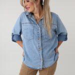Bawełniana koszula damska plus size z kieszeniami – elegancka koszula jeansowa XXL dla puszystych kobiet