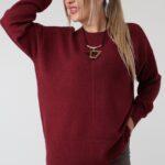 Damski elegancki sweter plus size z ozdobnym przeszyciem – luźny sweter XXL dla puszystych kobiet w dużych rozmiarach