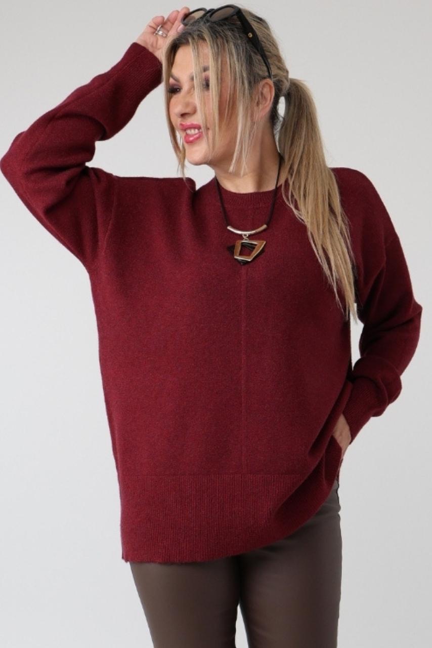 Damski elegancki sweter plus size z ozdobnym przeszyciem – luźny sweter XXL dla puszystych kobiet w dużych rozmiarach