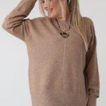 Damski elegancki sweter plus size z ozdobnym przeszyciem – luźny sweter XXL dla puszystych kobiet w dużych rozmiarach