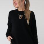 Damski elegancki sweter plus size z ozdobnym przeszyciem – luźny sweter XXL dla puszystych kobiet w dużych rozmiarach