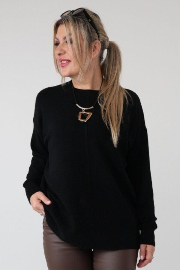 Damski elegancki sweter plus size z ozdobnym przeszyciem – luźny sweter XXL dla puszystych kobiet w dużych rozmiarach