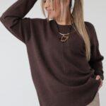 Damski elegancki sweter plus size z ozdobnym przeszyciem – luźny sweter XXL dla puszystych kobiet w dużych rozmiarach