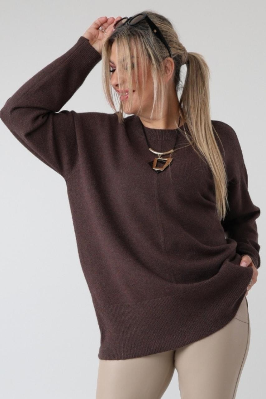 Damski elegancki sweter plus size z ozdobnym przeszyciem – luźny sweter XXL dla puszystych kobiet w dużych rozmiarach