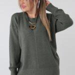 Damski elegancki sweter plus size z ozdobnym przeszyciem – luźny sweter XXL dla puszystych kobiet w dużych rozmiarach