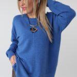 Damski elegancki sweter plus size z ozdobnym przeszyciem – luźny sweter XXL dla puszystych kobiet w dużych rozmiarach