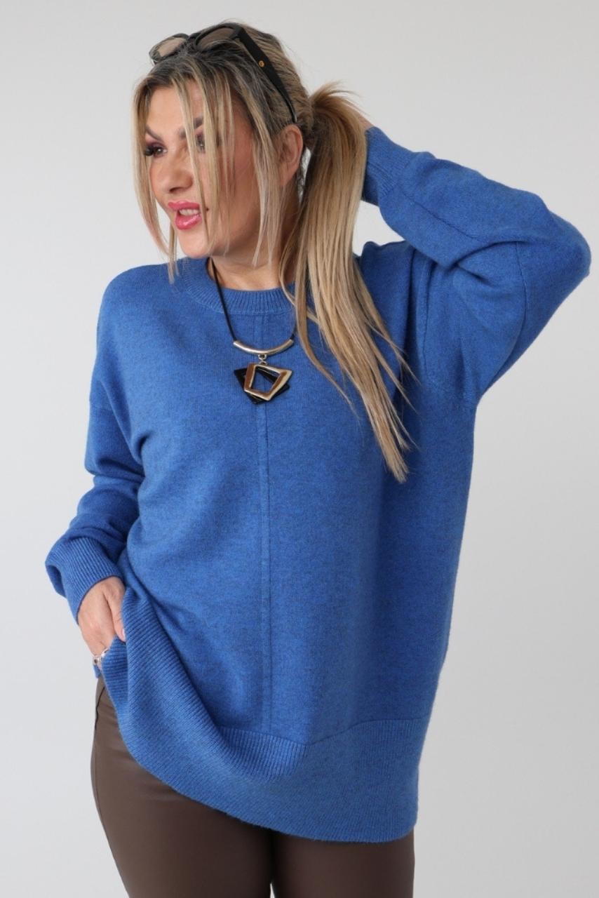 Damski elegancki sweter plus size z ozdobnym przeszyciem – luźny sweter XXL dla puszystych kobiet w dużych rozmiarach