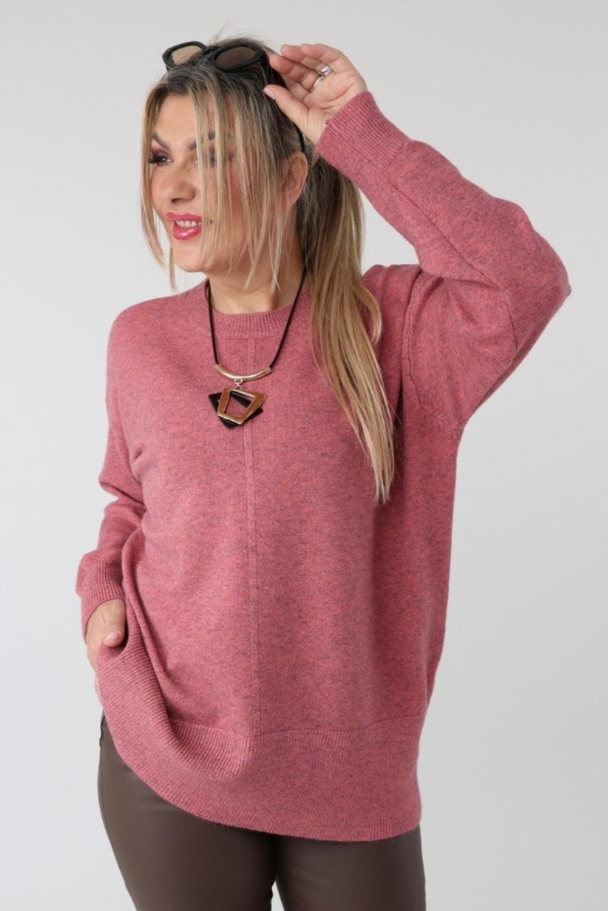 Damski elegancki sweter plus size z ozdobnym przeszyciem – luźny sweter XXL dla puszystych kobiet w dużych rozmiarach
