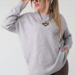 Damski elegancki sweter plus size z ozdobnym przeszyciem – luźny sweter XXL dla puszystych kobiet w dużych rozmiarach
