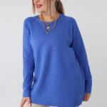 Prosty elegancki sweter damski plus size – klasyczny sweter XXL dla puszystych kobiet w dużych rozmiarach