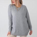 Prosty elegancki sweter damski plus size – klasyczny sweter XXL dla puszystych kobiet w dużych rozmiarach