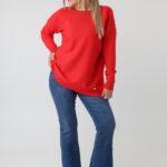 elegancki sweter damski plus size z dżetami na dekolcie – sweter XXL dla puszystych kobiet