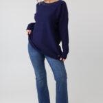 elegancki sweter damski plus size z dżetami na dekolcie – sweter XXL dla puszystych kobiet