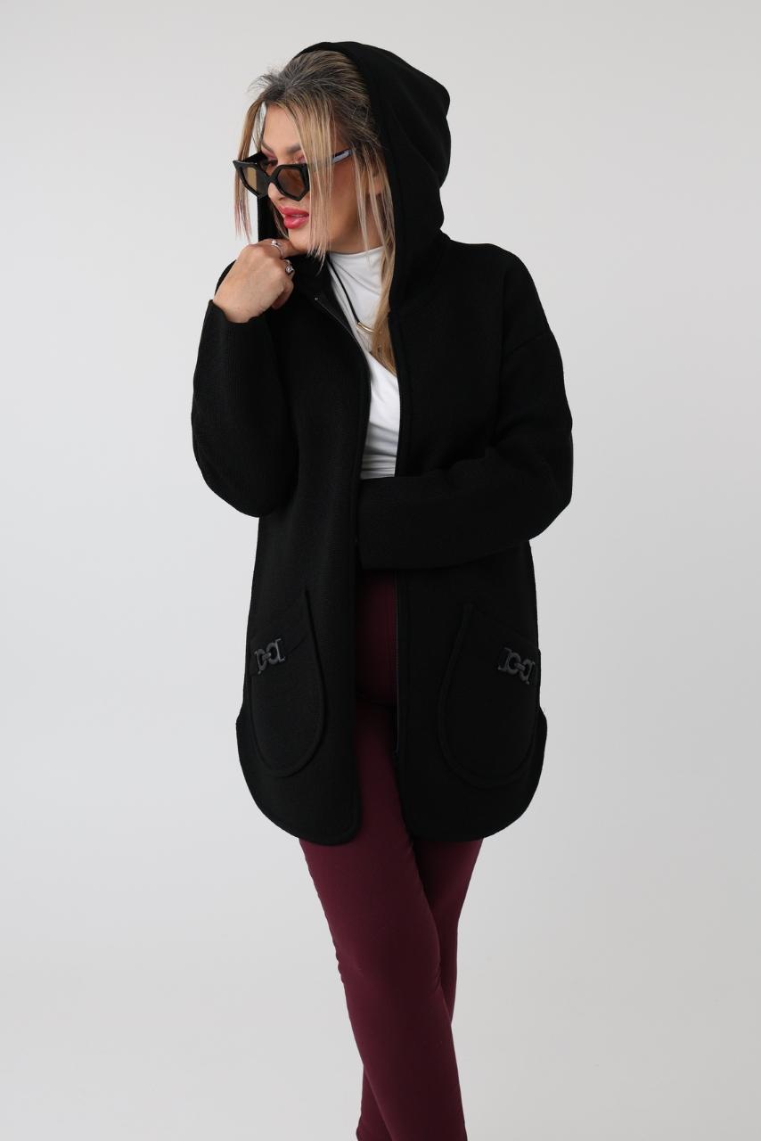 Sweter damski kardigan plus size na zamek z kapturem – rozpinany sweter XXL dla puszystych kobiet w dużych rozmiarach