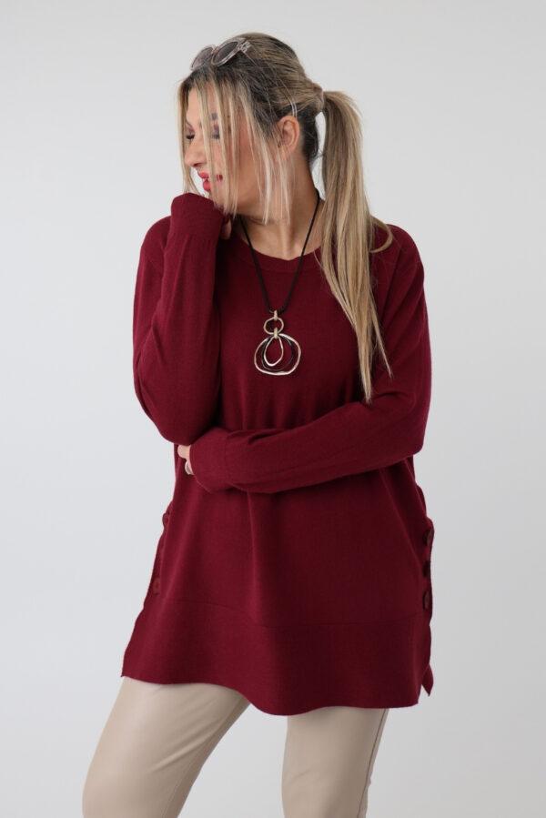 Sweter damski plus size z rozcięciami na guziki – luźny sweter XXL dla puszystych kobiet w dużych rozmiarach