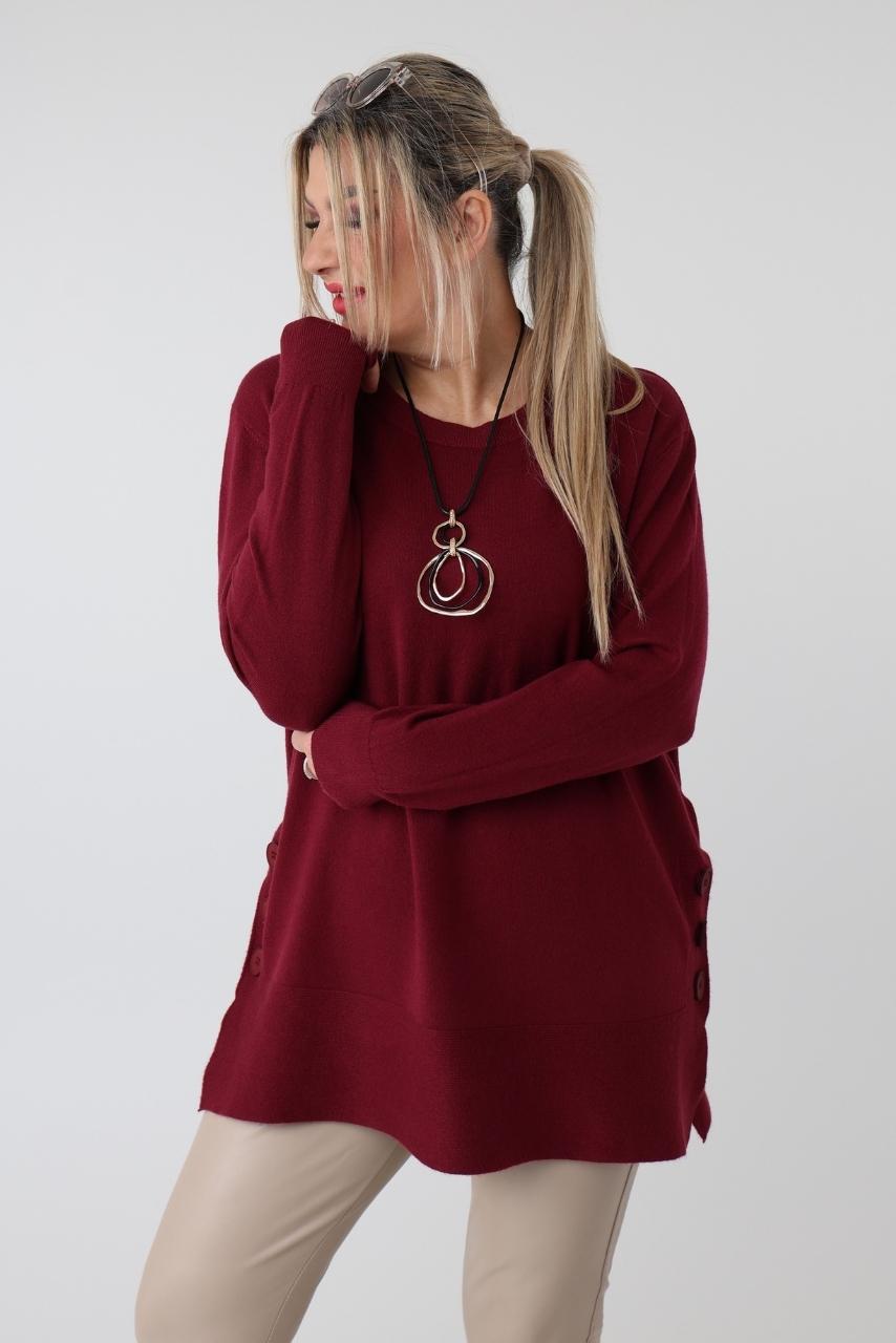 Sweter damski plus size z rozcięciami na guziki – luźny sweter XXL dla puszystych kobiet w dużych rozmiarach
