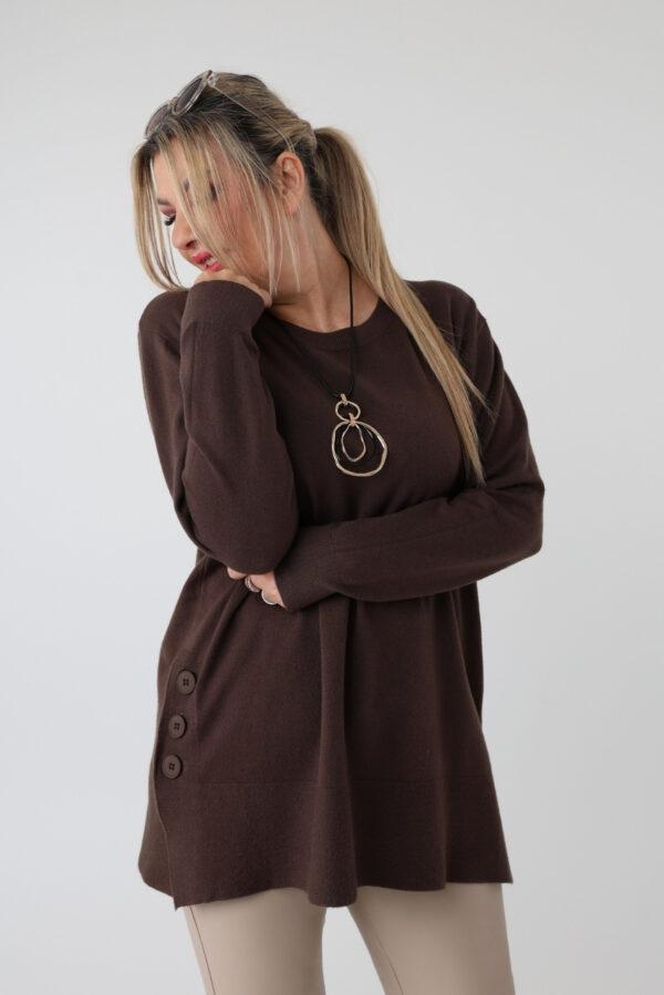 Sweter damski plus size z rozcięciami na guziki – luźny sweter XXL dla puszystych kobiet w dużych rozmiarach